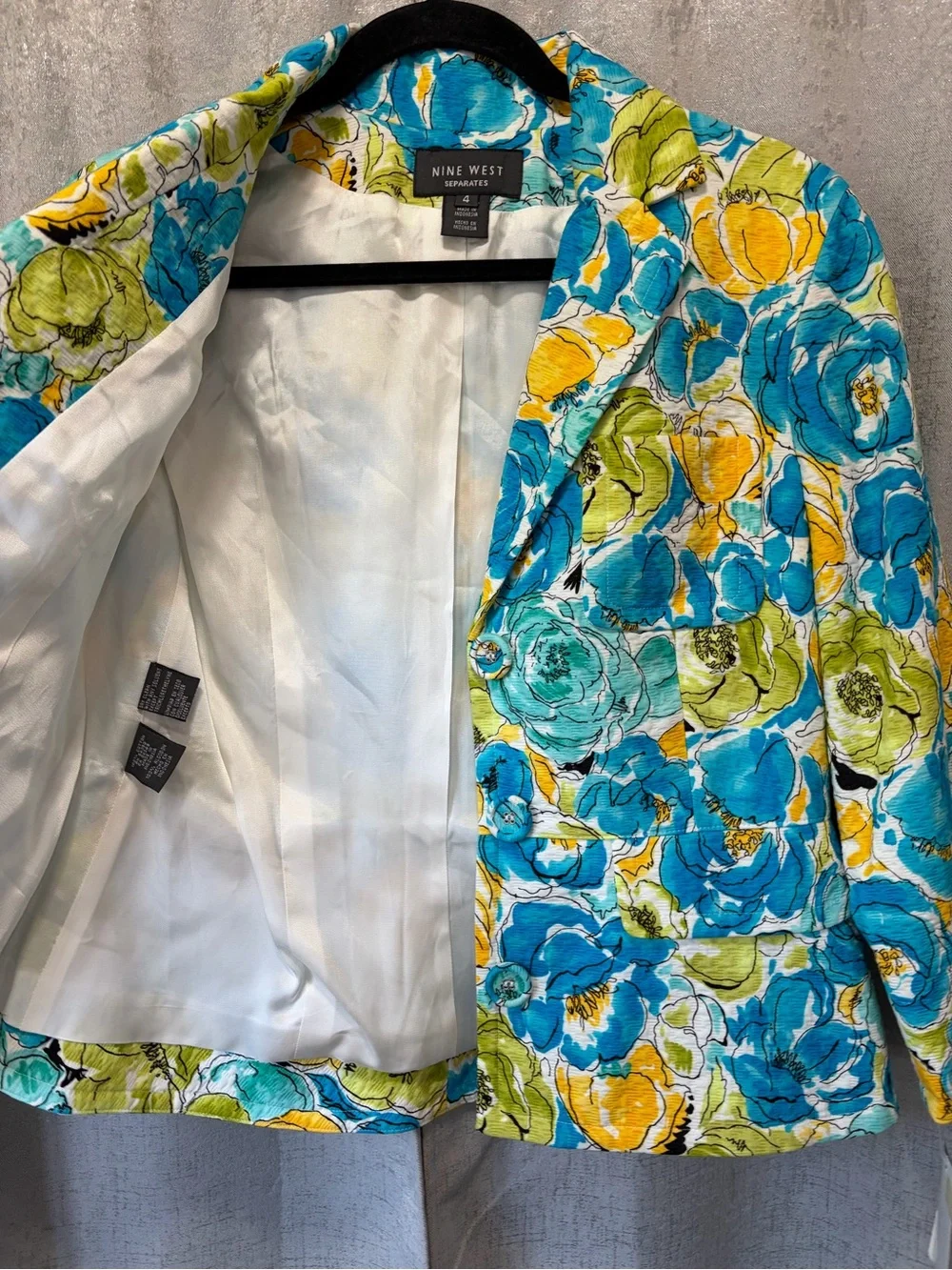 Nine West Bright Floral Quilted Jacket Blue, Yellow, Green 4 nwt